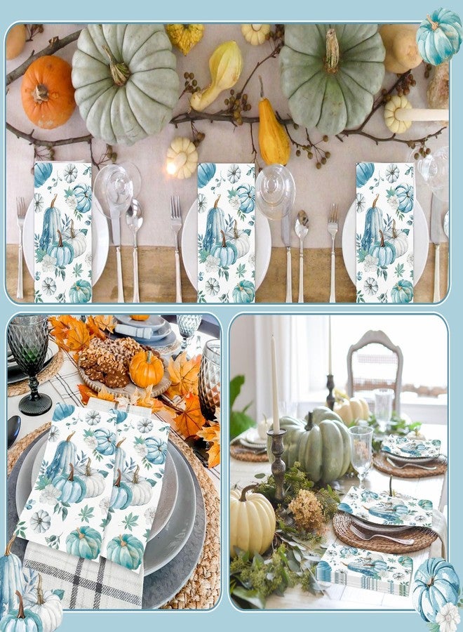IANFEPH 100PCS Fall Paper Napkins Blue Thanksgiving Napkins 3 Ply Disposable Blue Pumpkin Napkin Decorative Fall Paper Guest Towels for Bathroom Kitchen Autumn Harvest Party Supplies Wedding - Image 5